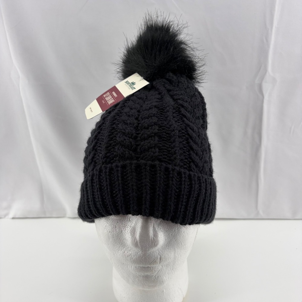 Northeast Outfitters Womens Cozy Cabin Beanie Black Cable Knit Pom Hat CCAWH403